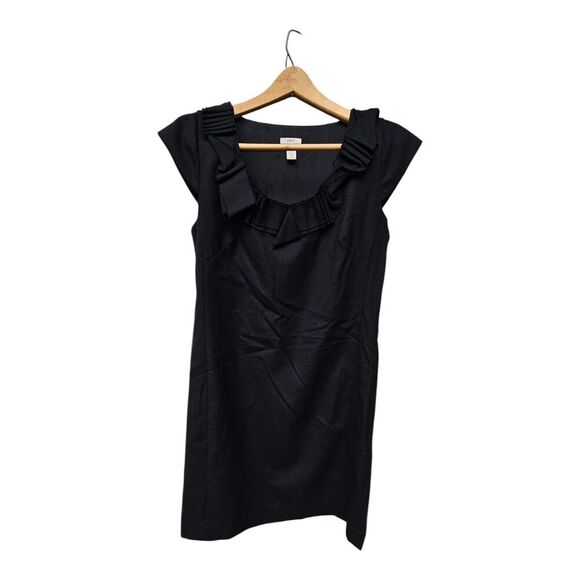 J CREW Black Wool Ribbon Ravine Sheath Dress Size 8 Cap Sleeve Classic Career - Picture 1 of 11